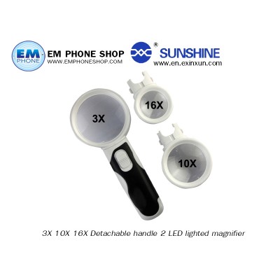 3X 10X 16X Detachable handle 2 LED lighted magnifier